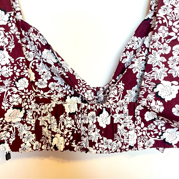 Zara Floral Crop Top Bralette Oversized Buckle Smocked Sleeveless Red White Sz M - Picture 5 of 8